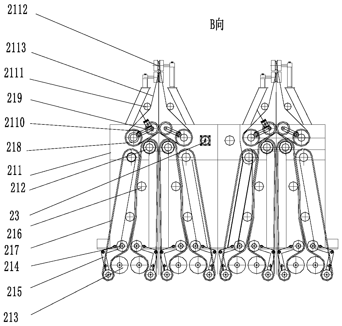 Double-row self-propelled flax extraction machine and hydraulic transmission system thereof