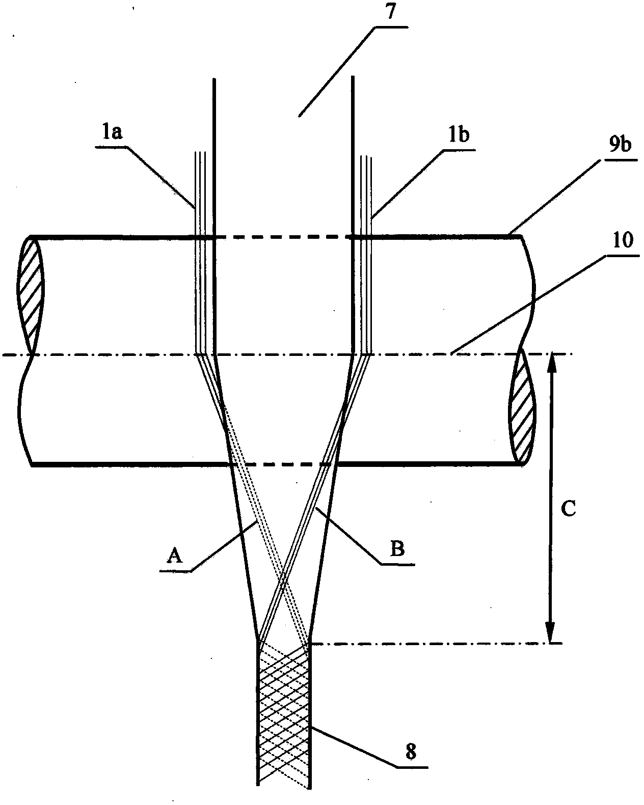 Filament splitting constant-tension double-side limiting composite spinning device, method and application