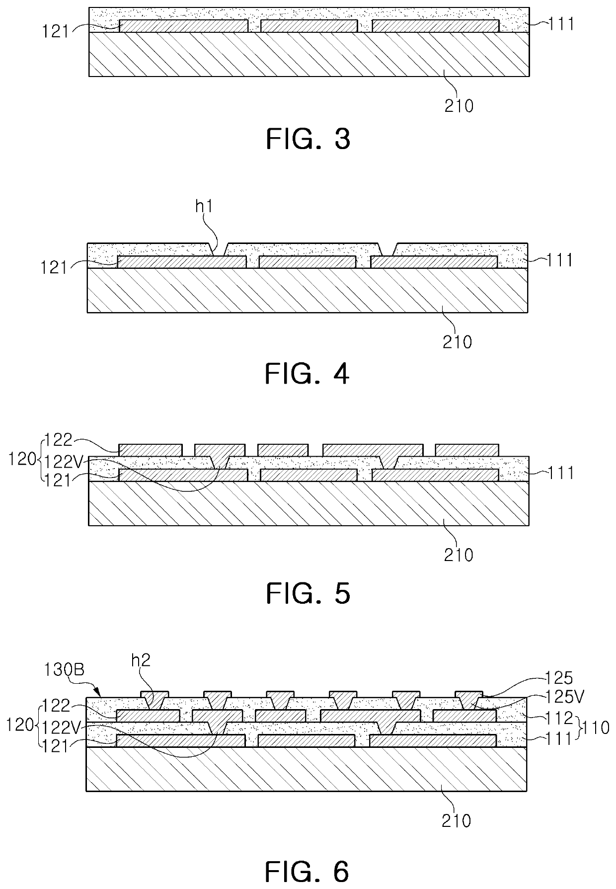 Semiconductor package having multi-level and multi-directional shape narrowing vias