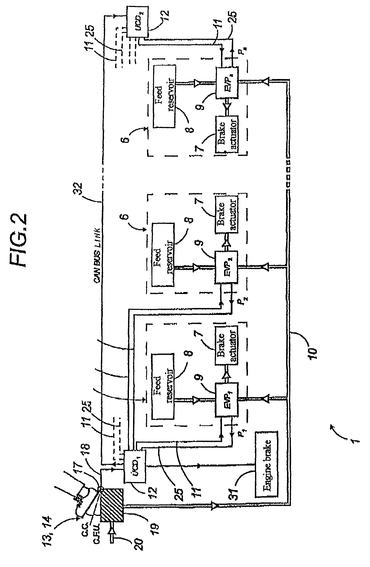 Two-stage electromechanically controlled braking system for a multiaxle road vehicles