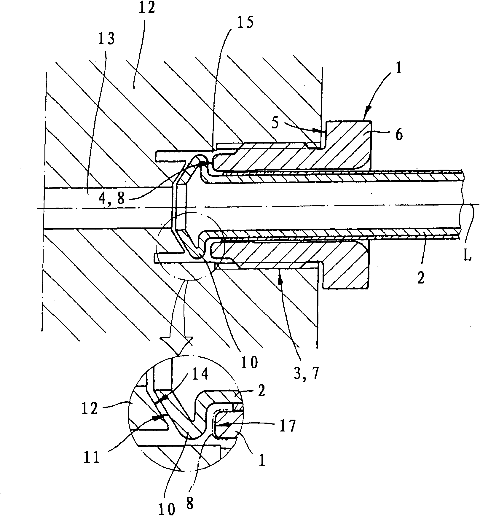 Screwing element and pipe connection device for attaching pipes