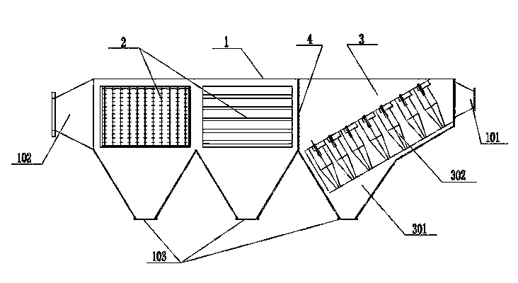 Horizontal electric dust collector with integrated gravity cyclone dust collection function