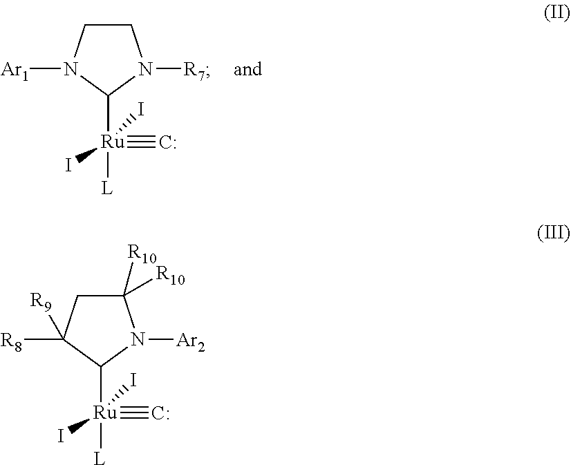 Single component mass polymerizable compositions containing polycycloolefin monomers and organoruthenium carbide precatalyst