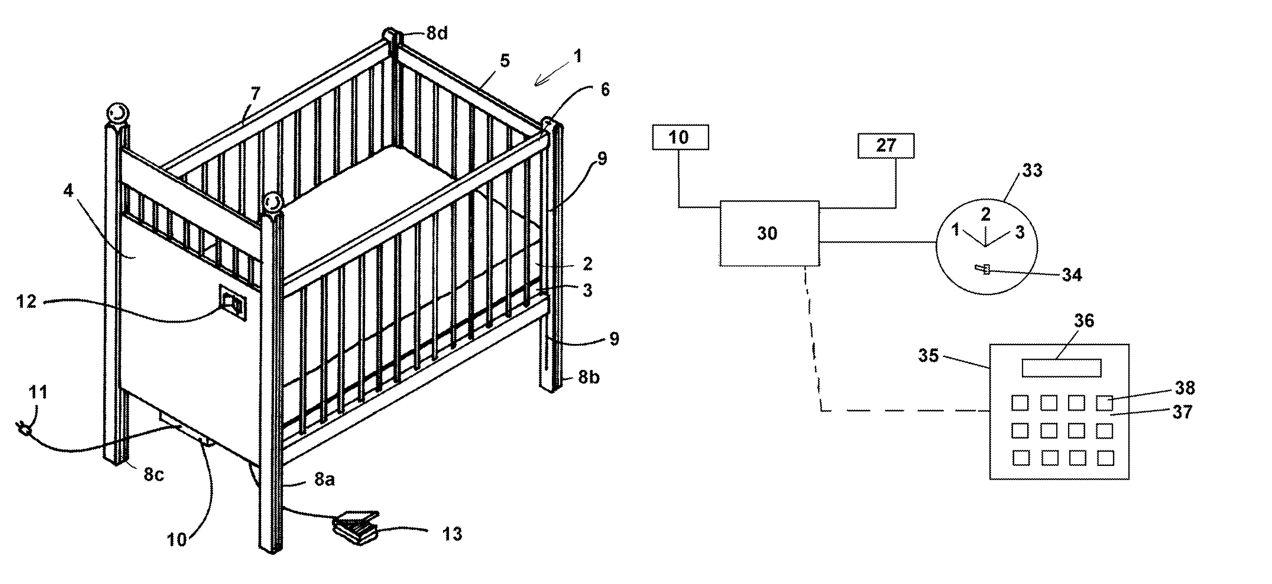 Crib mattress elevation system and control unit