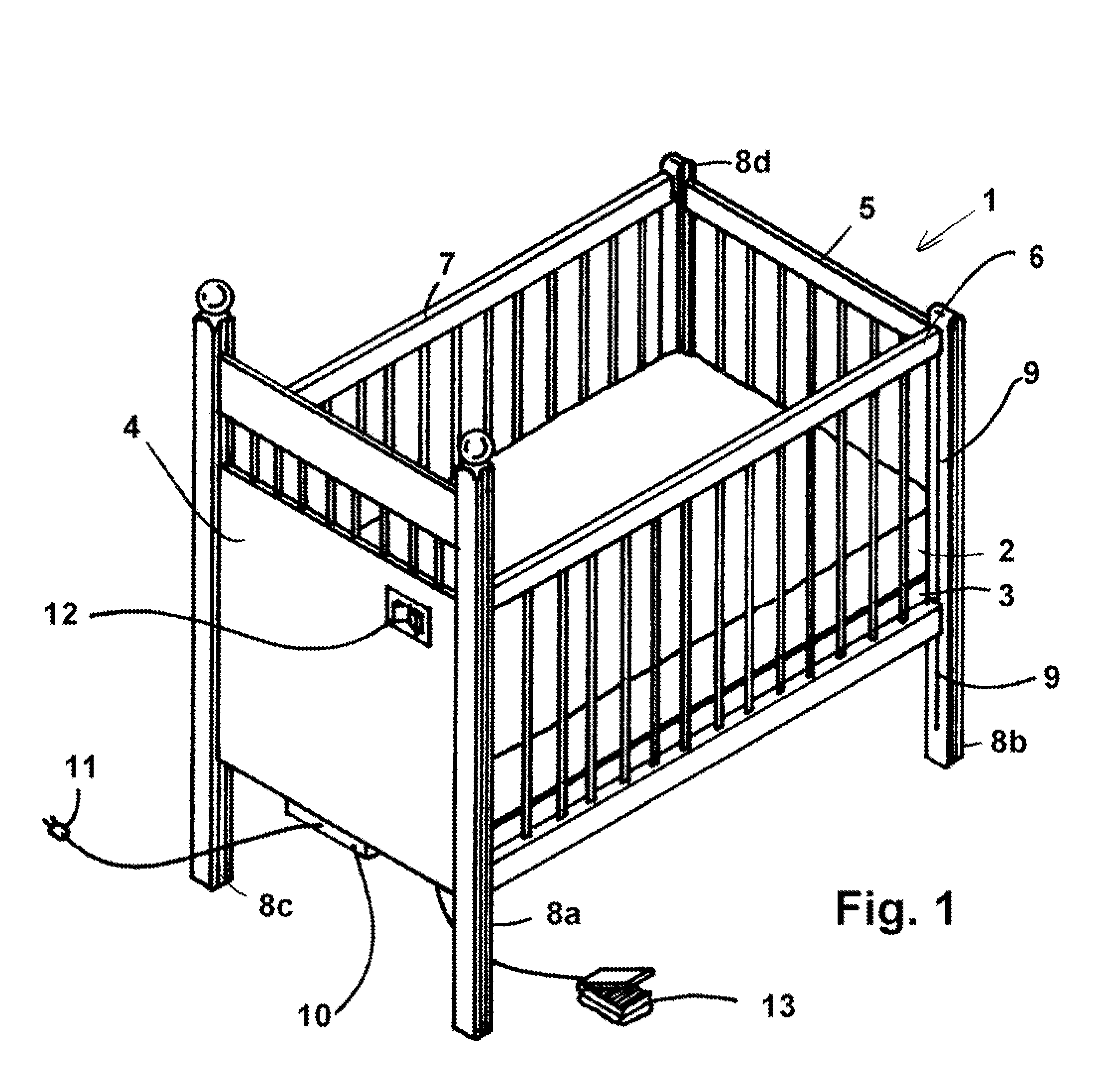 Crib mattress elevation system and control unit