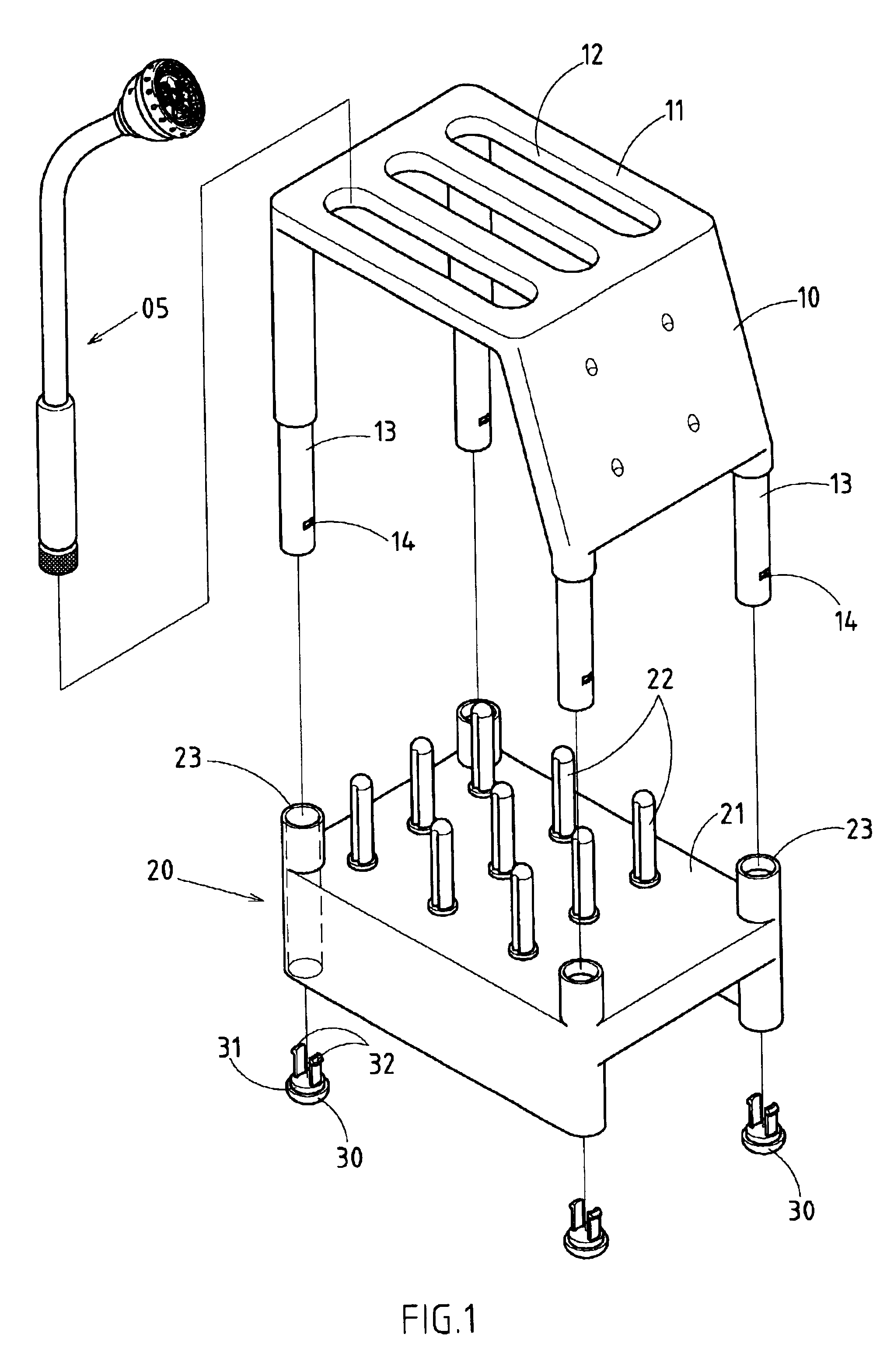 Foot structure of a rack for holding spray nozzles