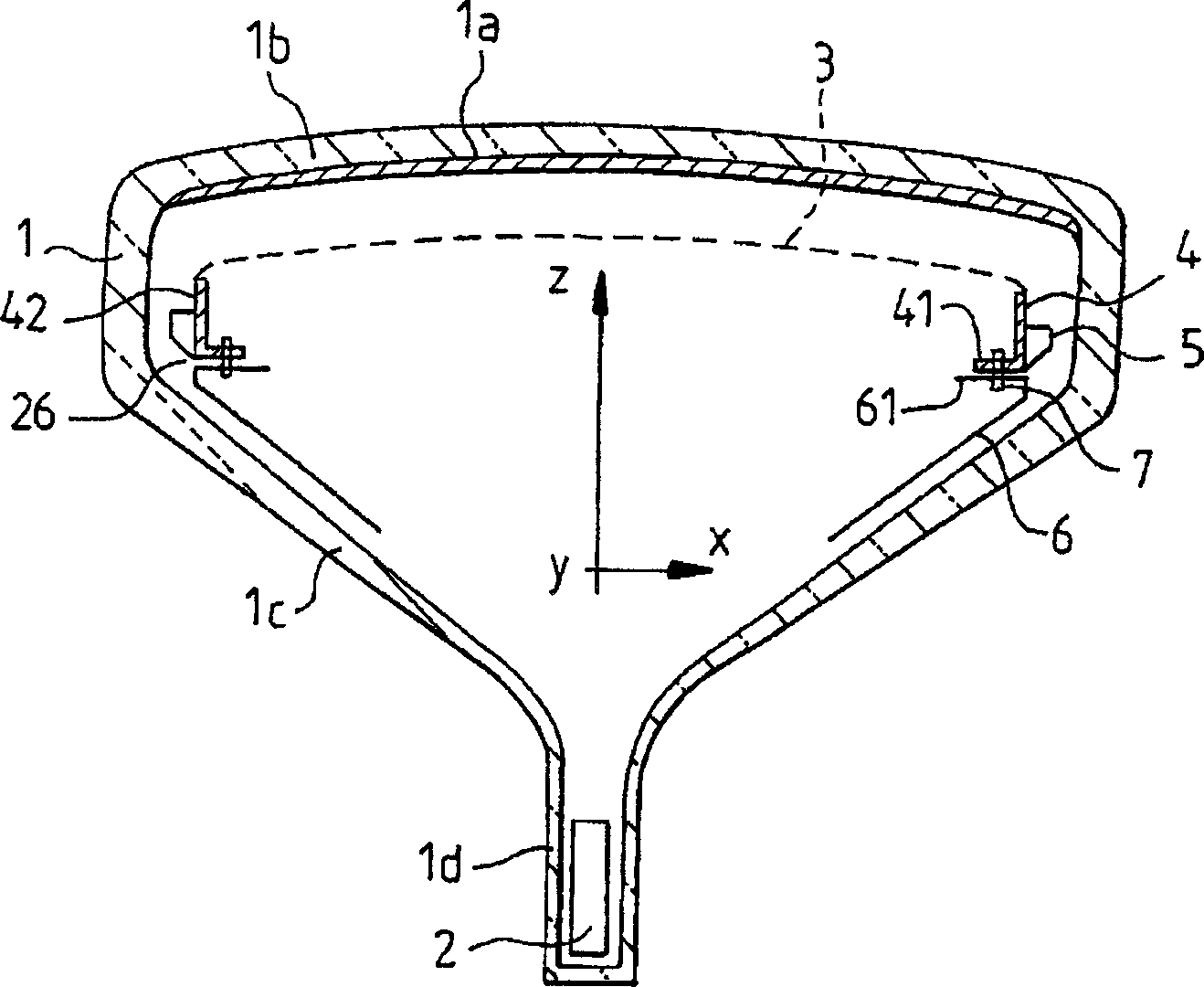 Device for fixing an internal magnetic screen to a frame