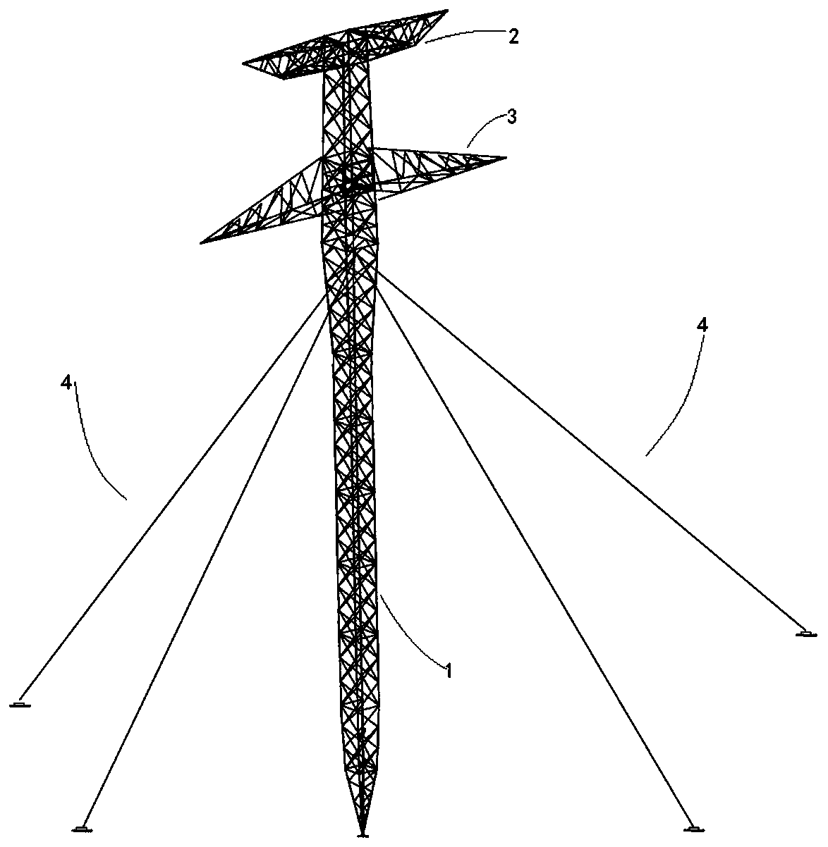 Hoisting method of transmission line guyed tower shaped like Chinese character 'gan'
