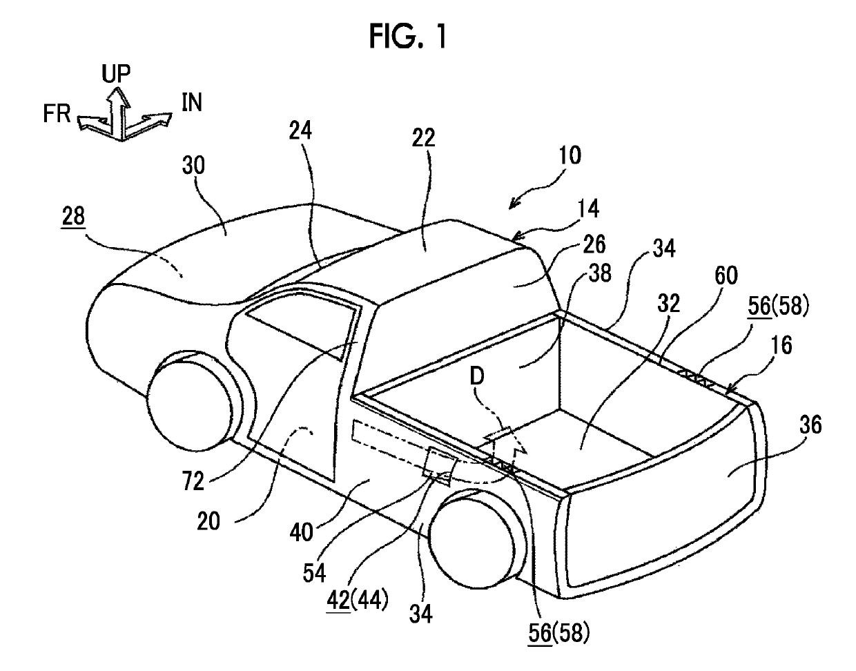 Vehicle side structure of pickup truck