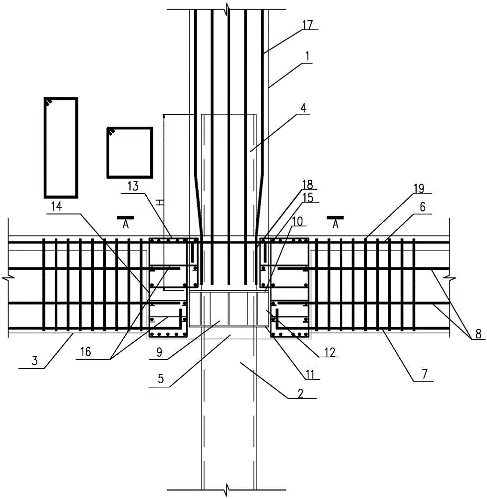Switching joint of upper-layer concrete column and lower-layer concrete filled steel tubular column and implementation method
