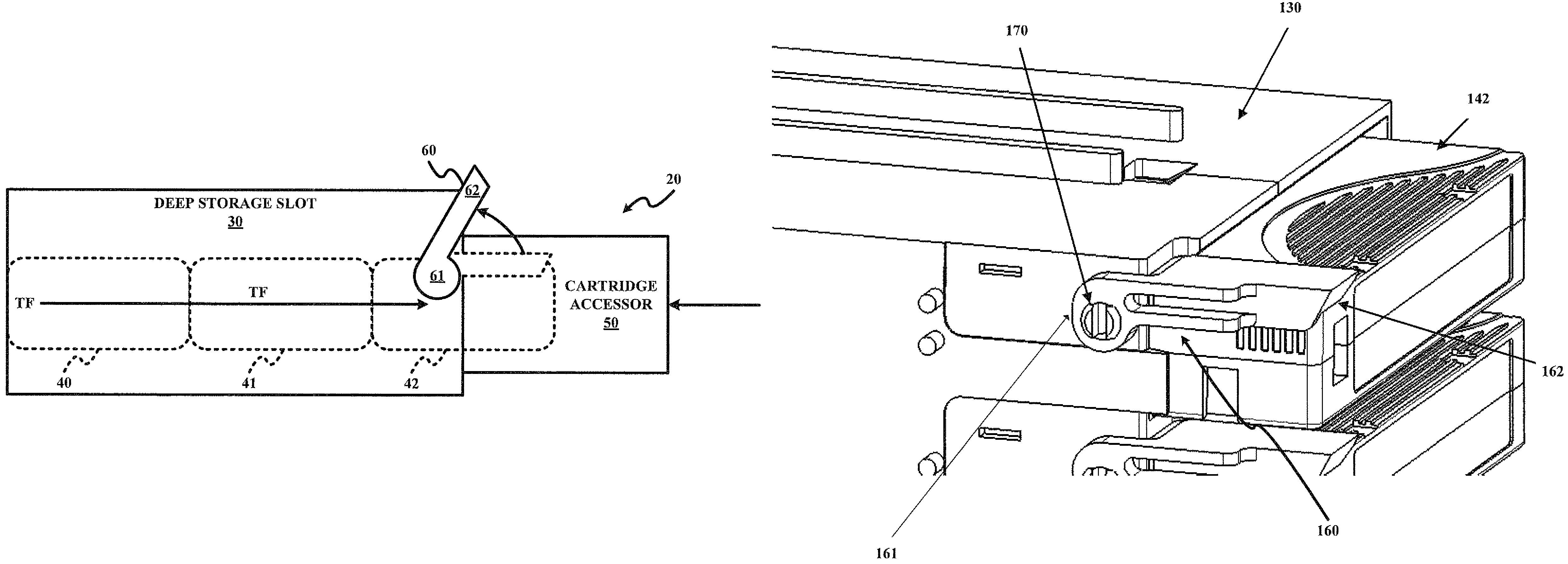 Retaining gate for deep storage slot retention of storage cartridges