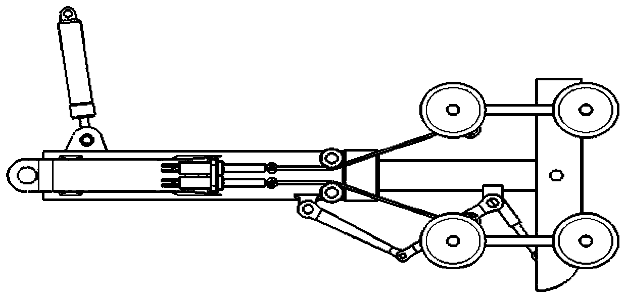 Skid type landing device with auxiliary pulleys, capable of correcting deviation and suitable for narrow retraction space