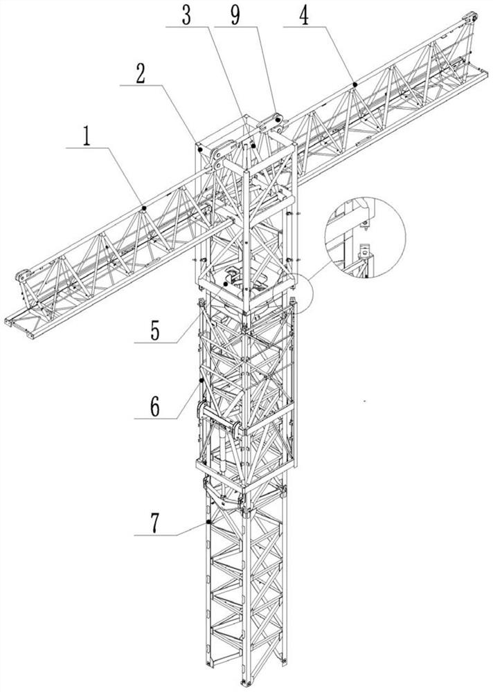 Integral self-lifting device for upper equipment of tower crane