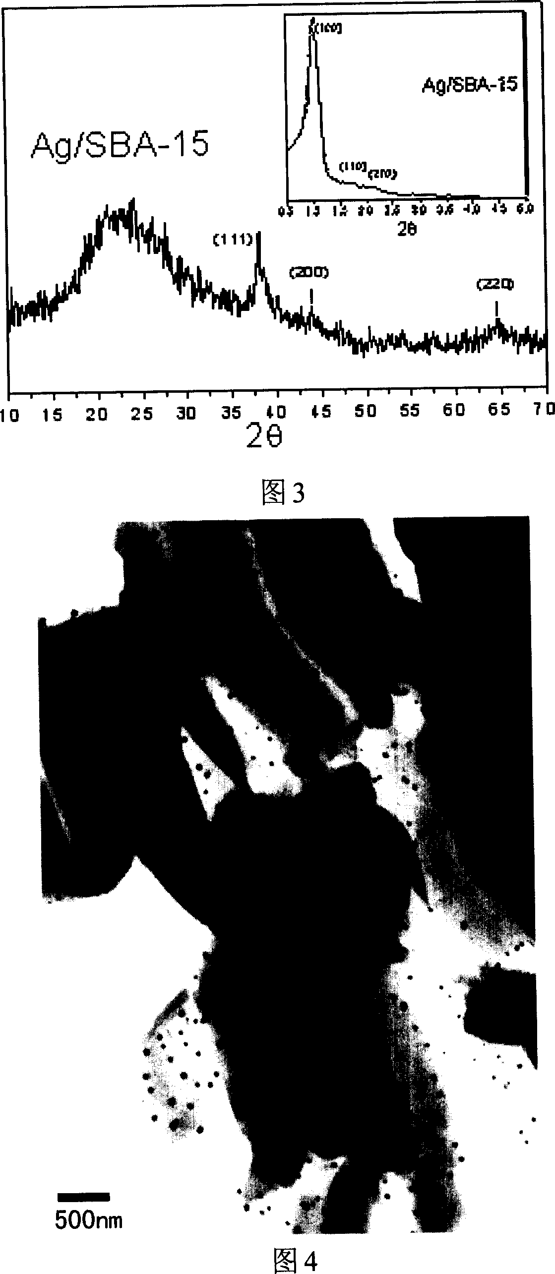 Meso-porous material containing nano silver granulates and preparing method