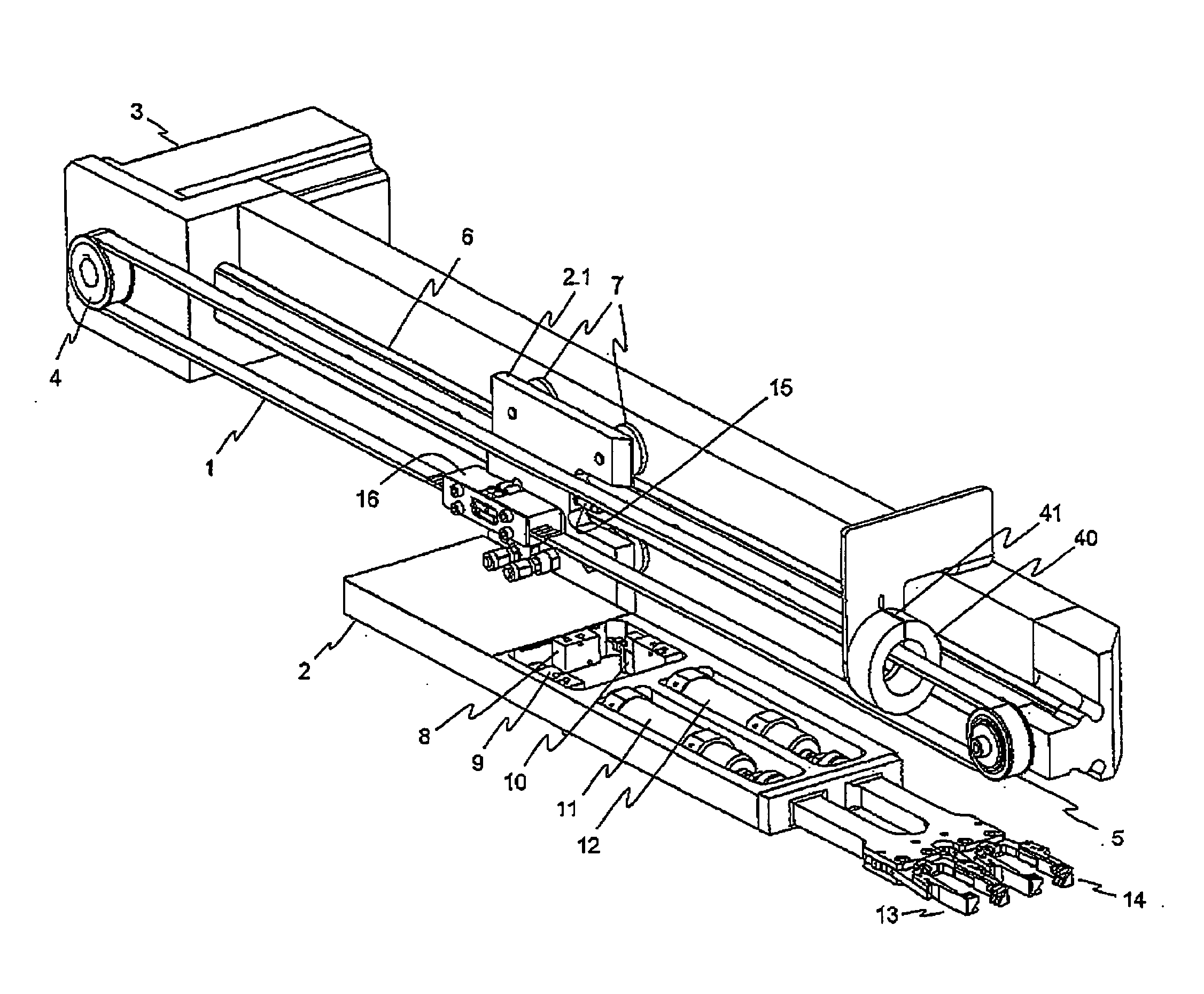 Device for the linear movement of a carriage