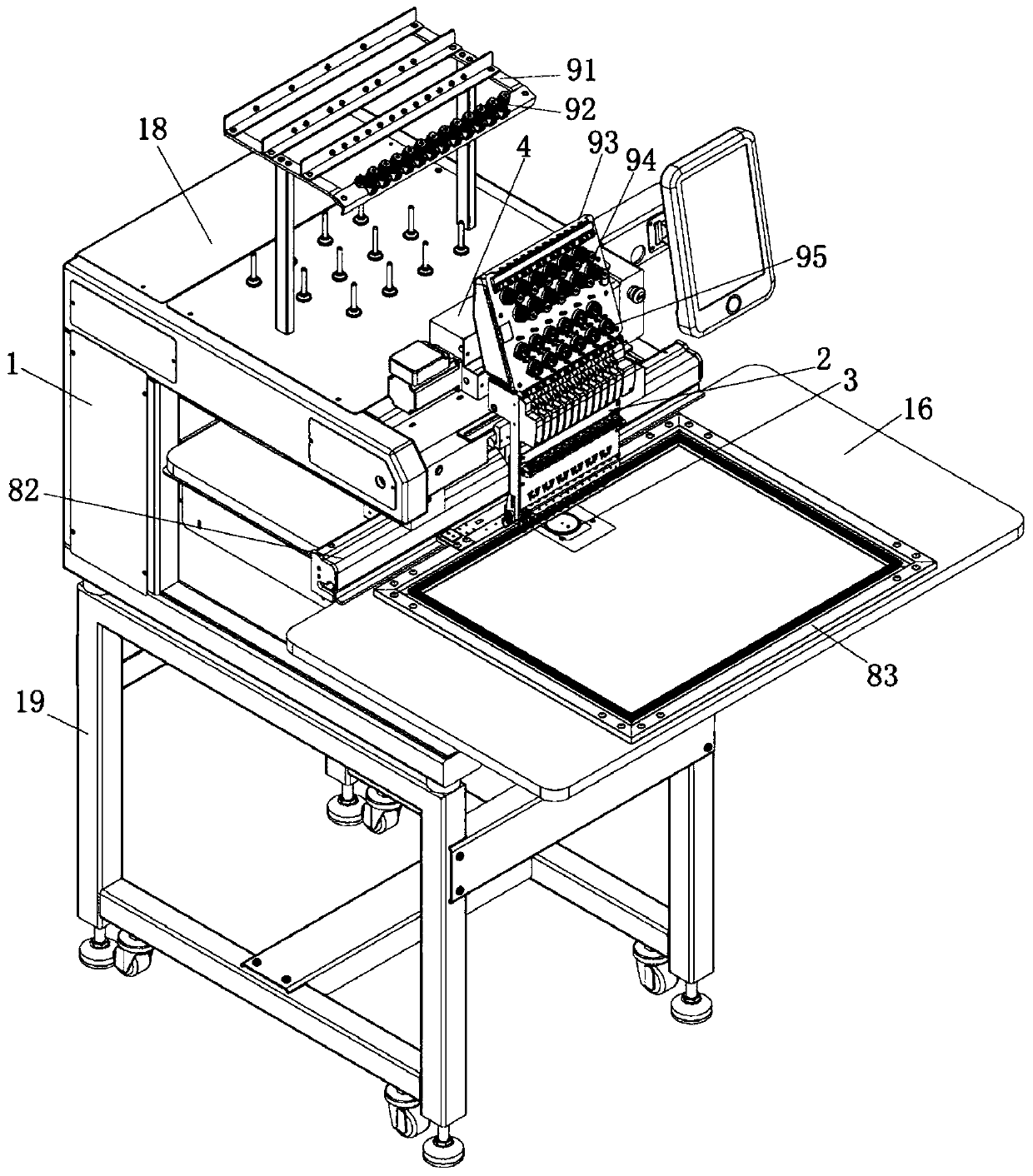 Single-head plain embroidery machine of light structure