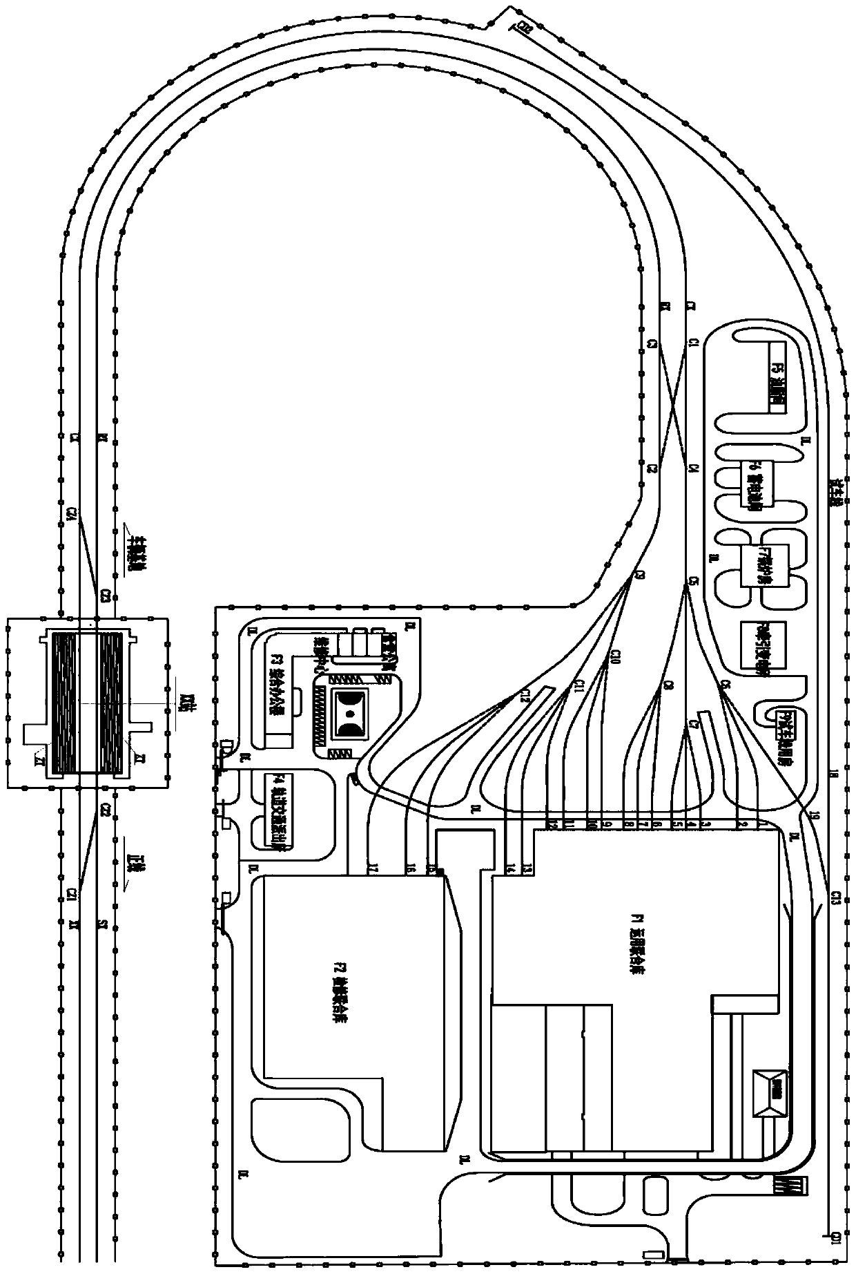 Layout structure of medium-low speed maglev vehicle base and rail connecting station