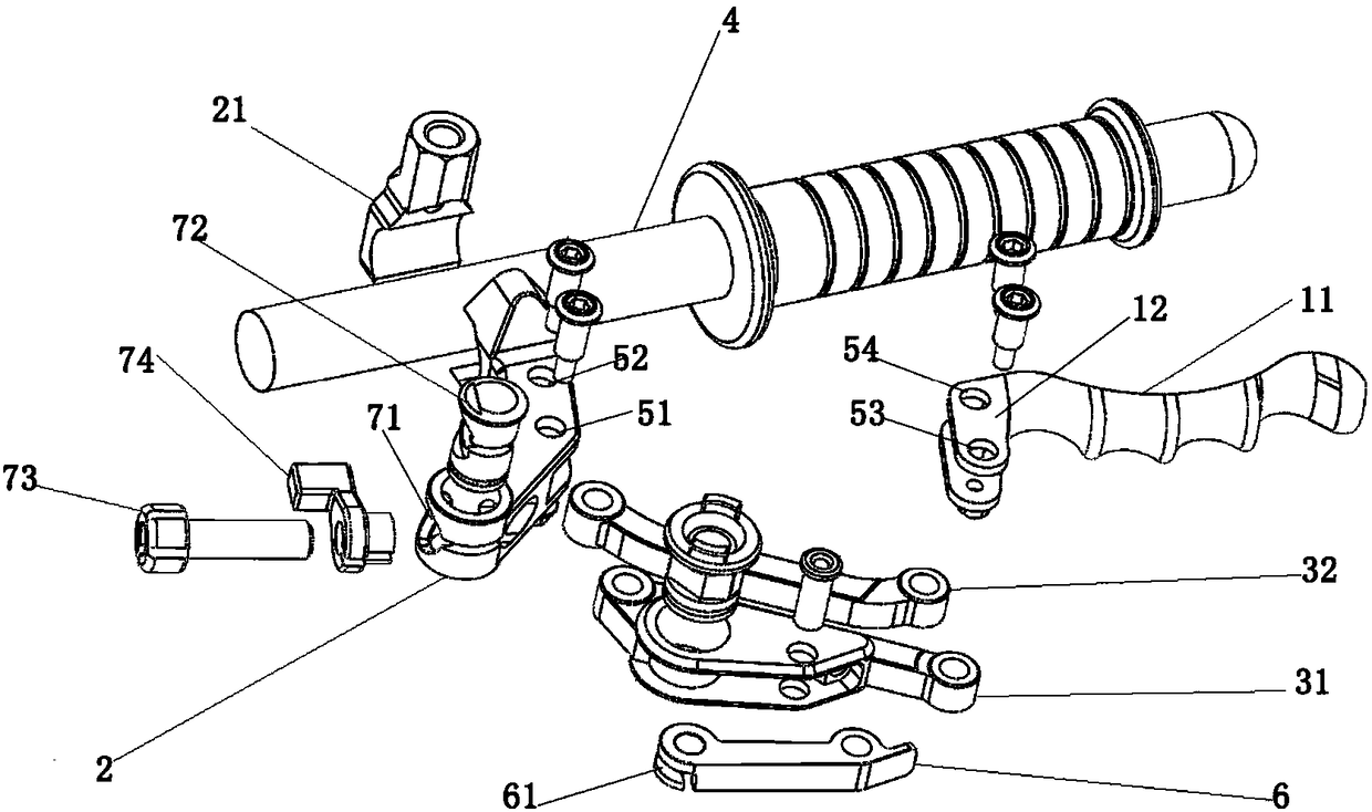 Connecting-rod type movement structure auxiliary vehicle handle