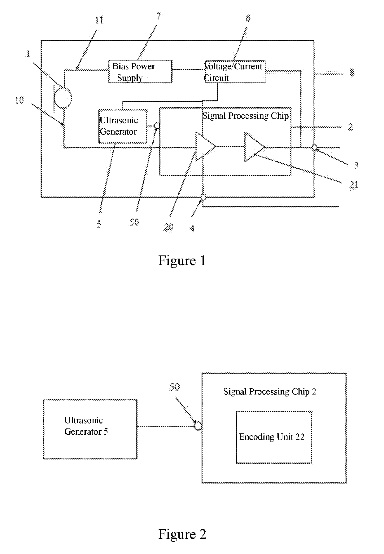 Two-wire type microphone with ultrasonic identification