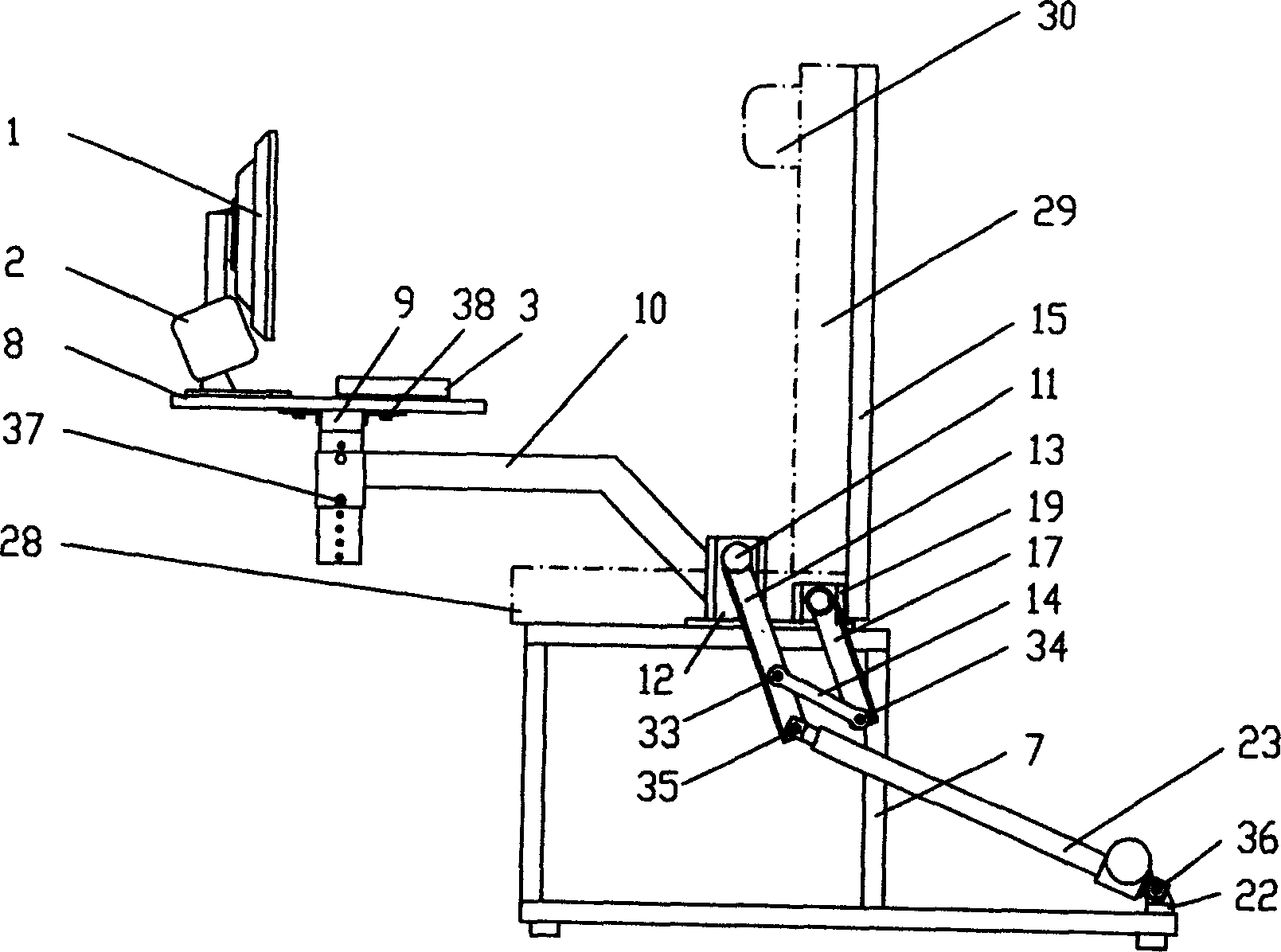 Computer desk and chair with turnable desk plate and chair back synchronously