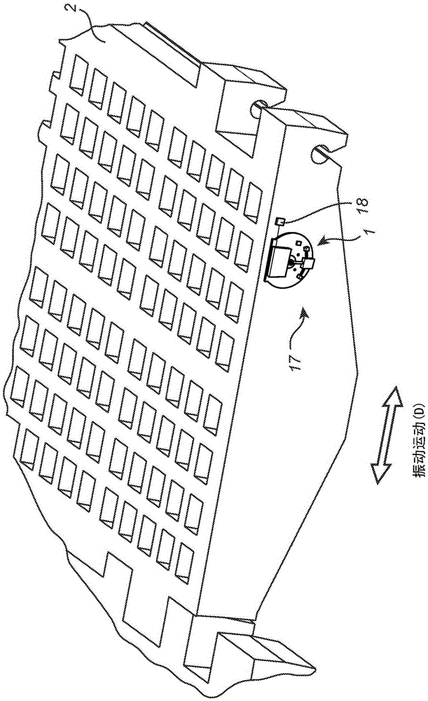 An energy harvester for converting vibrational motion of a vibrating equipment into electrical energy, and a device for monitoring the operation of a vibrating equipment