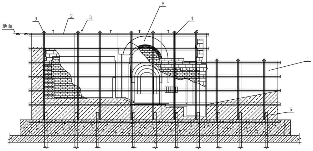 A structure for separating the surroundings of an ancient tomb and its construction method