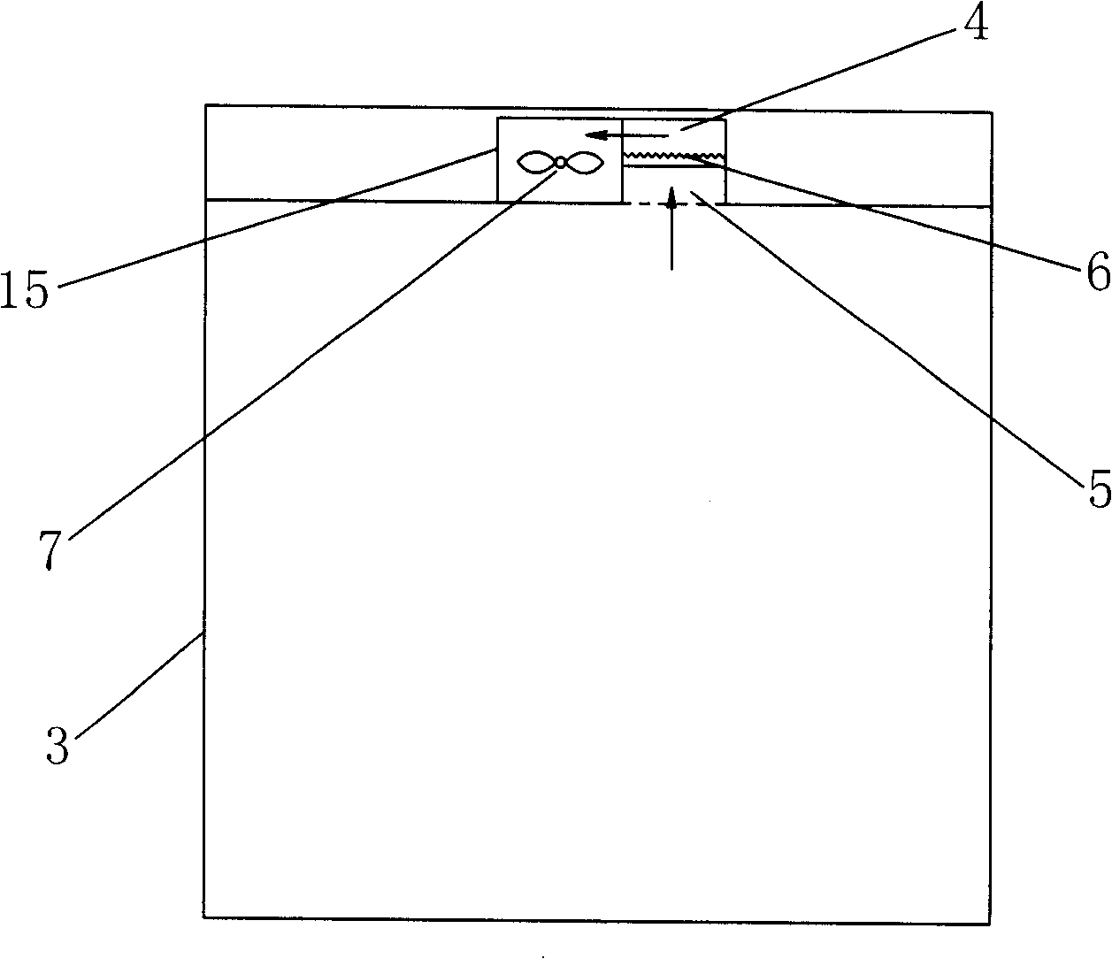 Rotary drum washing machine with transverse warm air fan and detachable filter