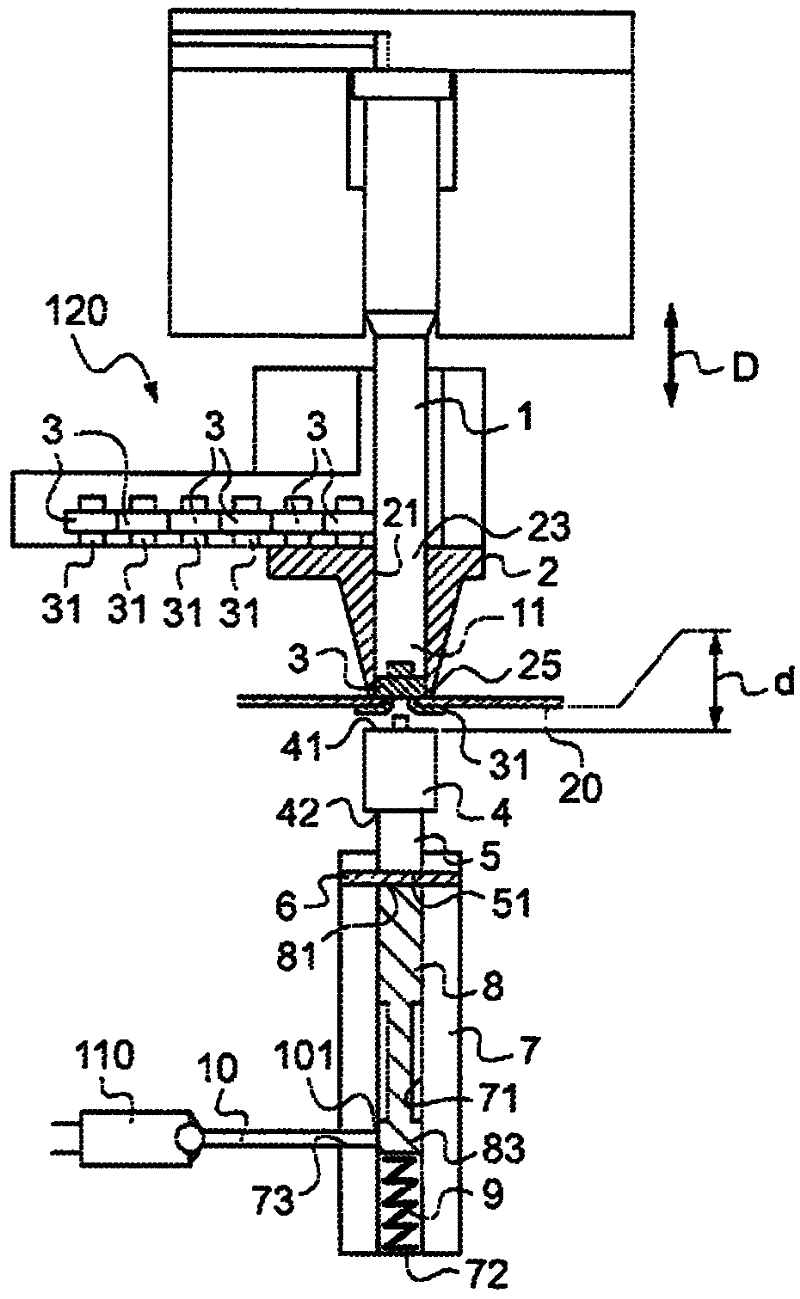 Device for crimping element to be crimped on part