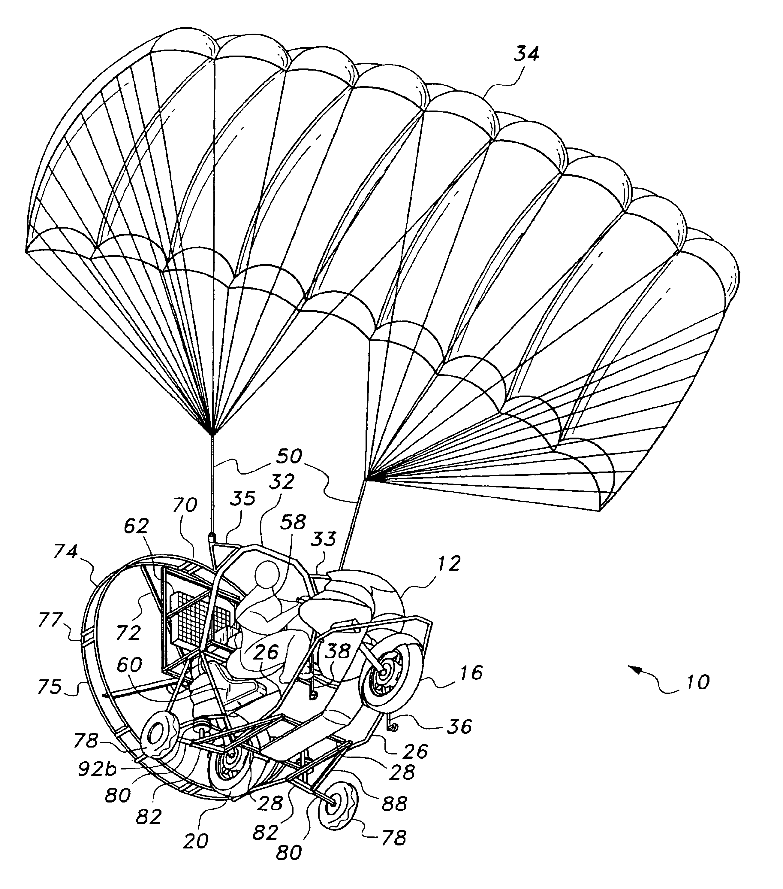 Combination powered parachute and motorcycle