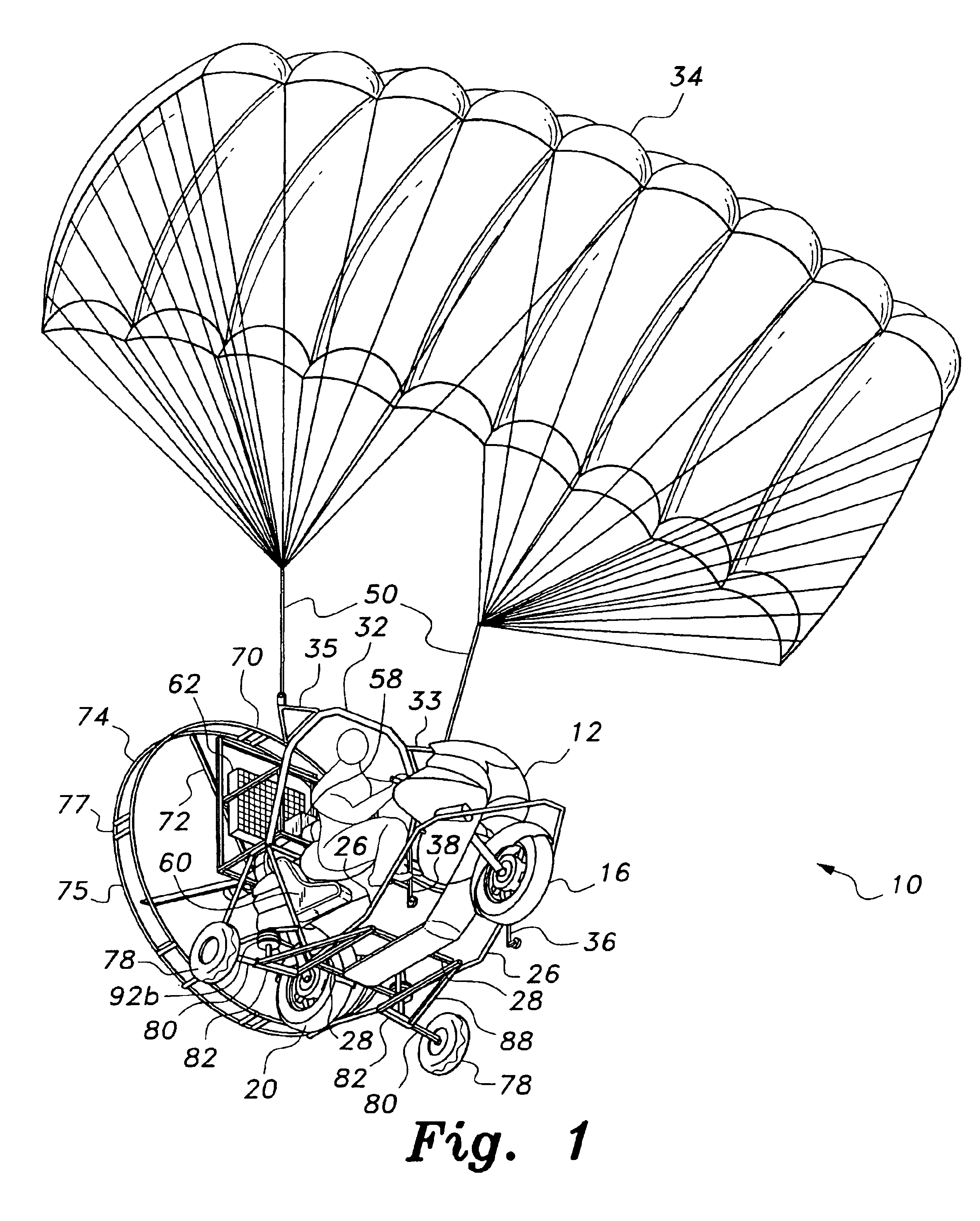 Combination powered parachute and motorcycle