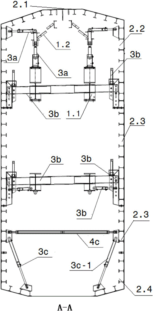 Box girder internal template system for large-span ultra-high warping body