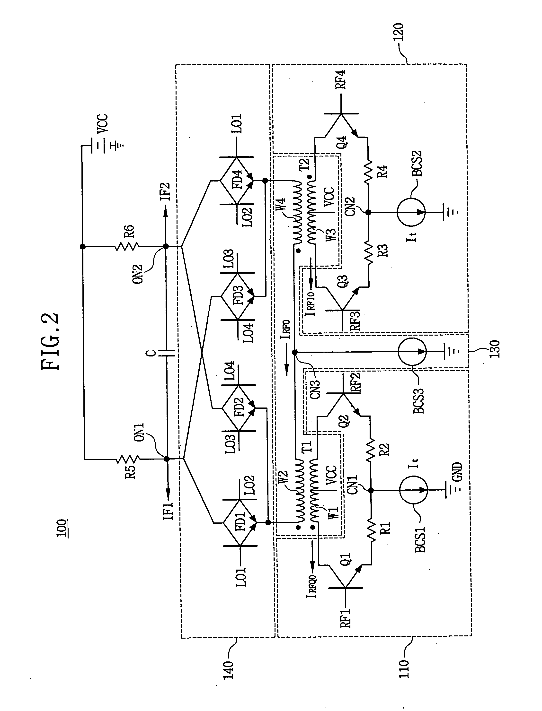 Circuit and method for receiving and mixing radio frequencies in a direct conversion receiver
