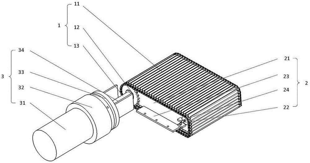 A crawler follow-up mechanism for quenching and leveling process of steel thin material