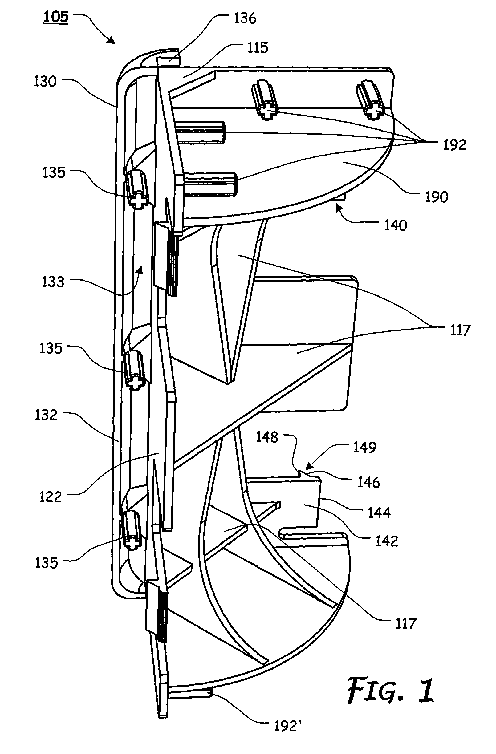 Connector element with tang fixation and associated frame assembly with support slats