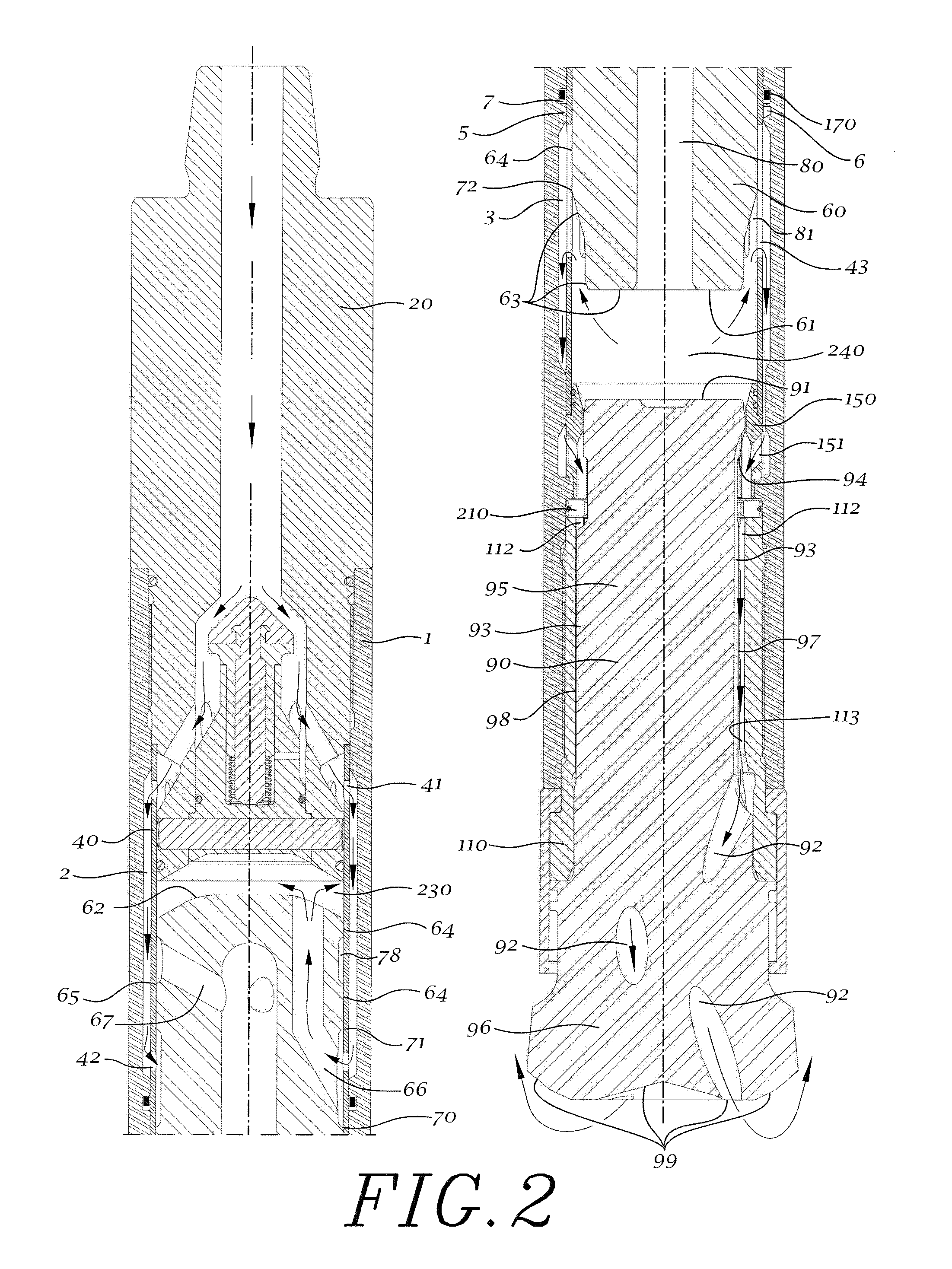 Pressurized fluid flow system for a normal circulation hammer and hammer thereof