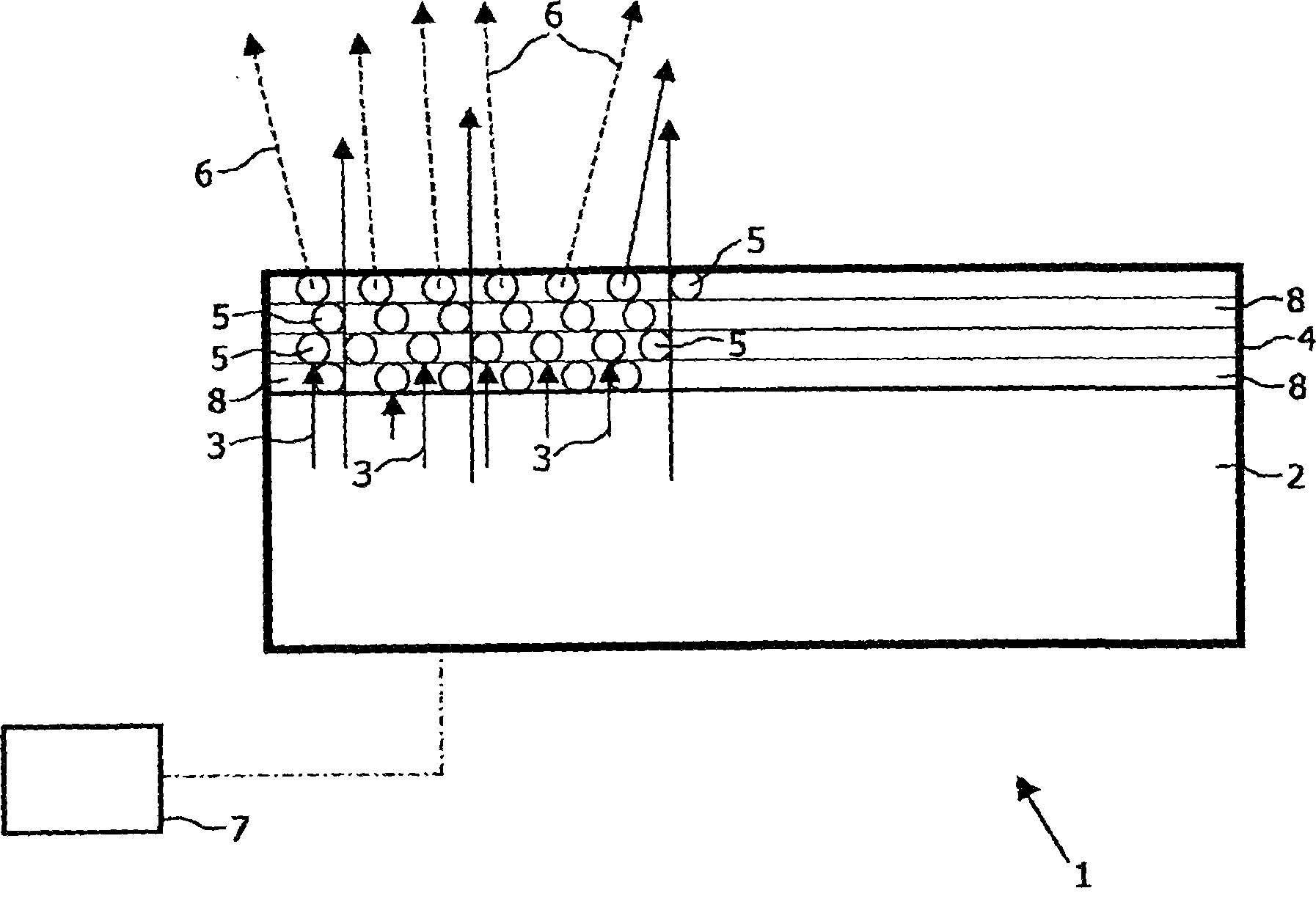 Light source and method for producing light modifiable in colour and/or luminosity