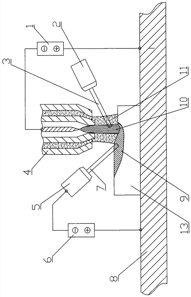 Method for manufacturing particle reinforced metal-based composite part through double-wire plasma arc surfacing