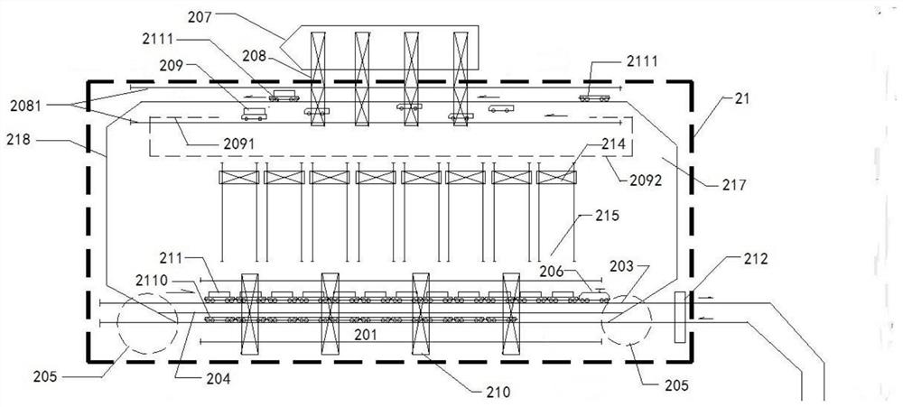 A container transfer system and method for river-ocean intermodal transport based on track-collecting trucks