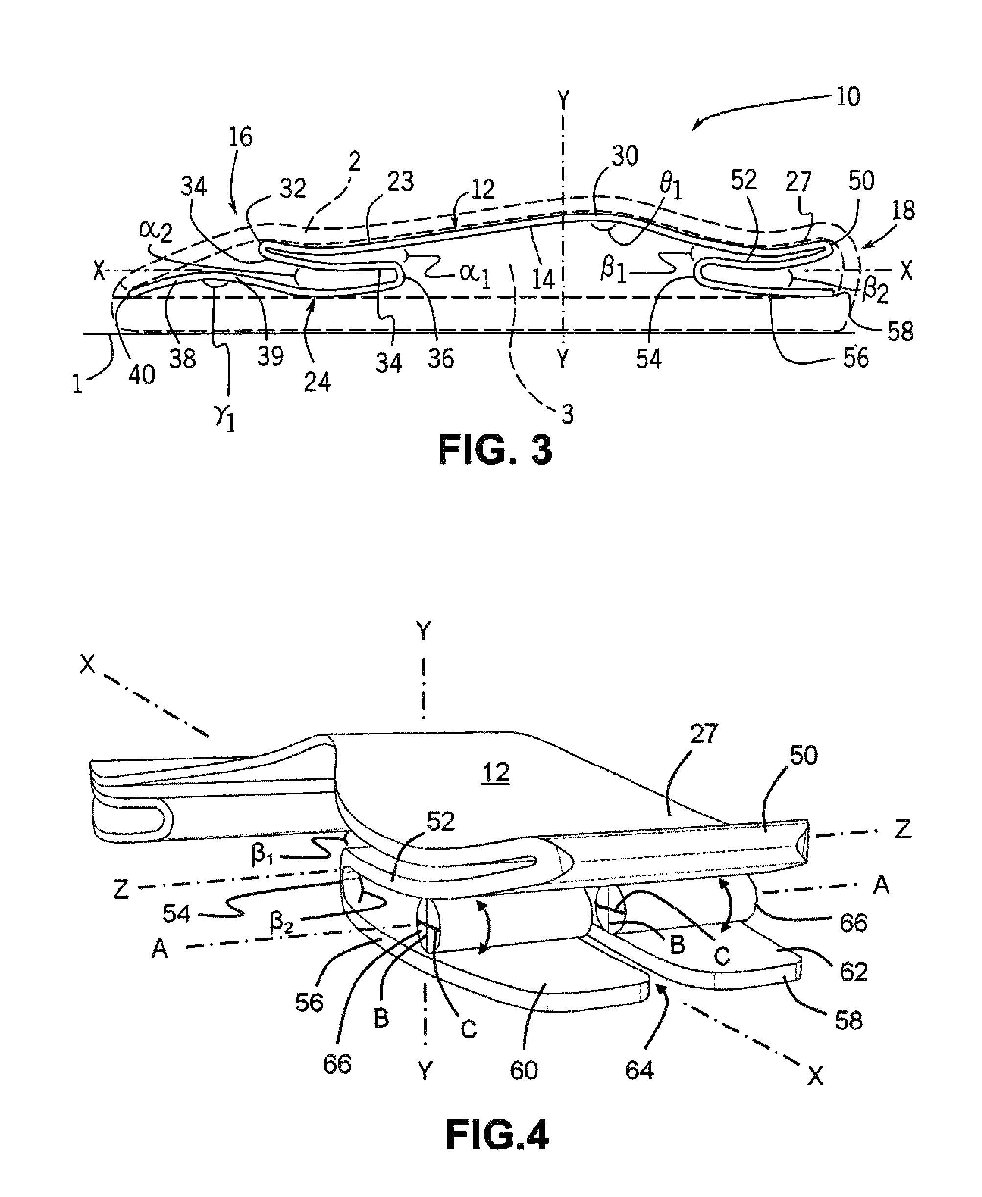 Shoe sole with energy restoring device