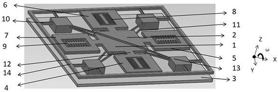 Six-mass-block MEMS (Micro Electro Mechanical System) double-shaft gyroscope for inhibiting common-mode interference signal