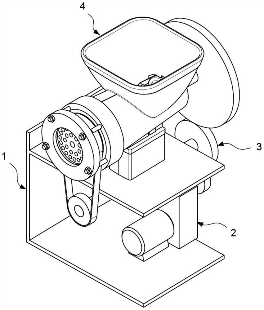 A spiral meat grinder