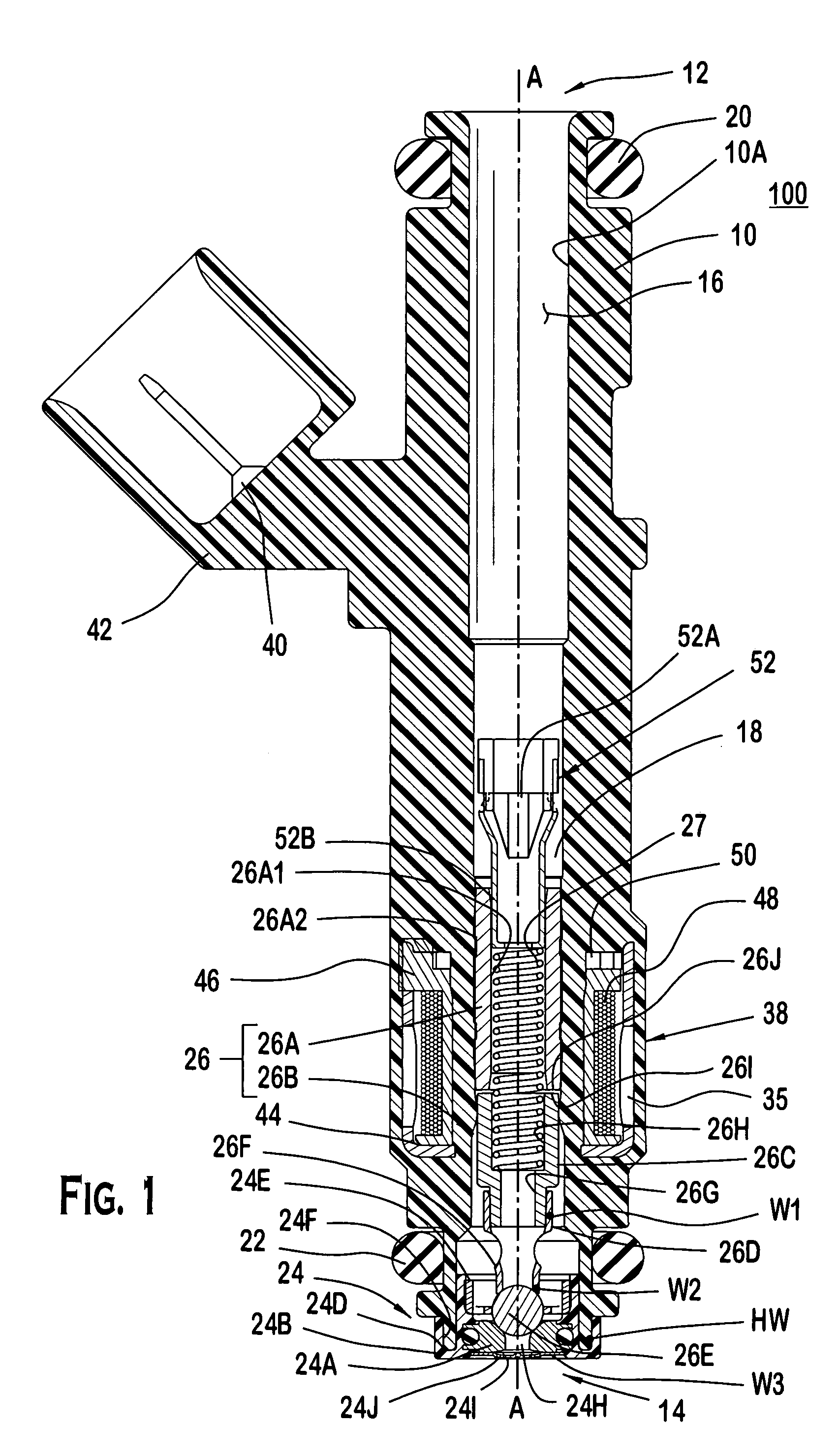 Polymeric bodied fuel injector with a seat and elastomeric seal molded to a polymeric support member