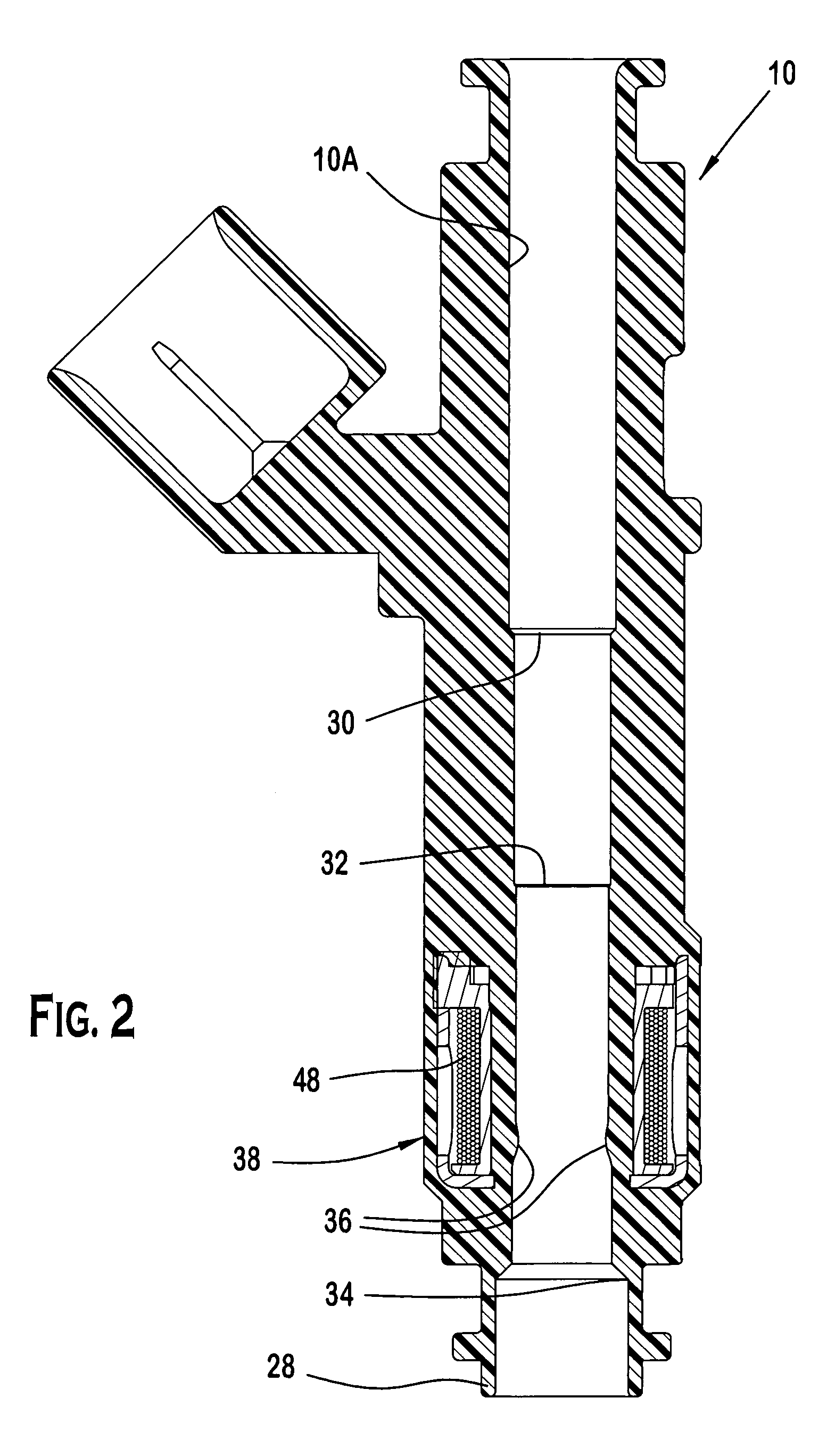 Polymeric bodied fuel injector with a seat and elastomeric seal molded to a polymeric support member