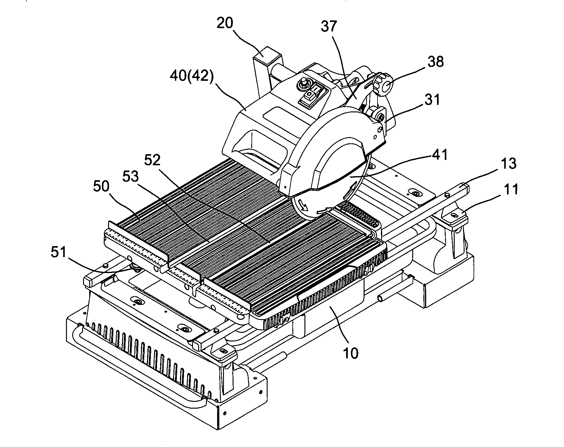 Cutting angle adjustment device for a stone cutter
