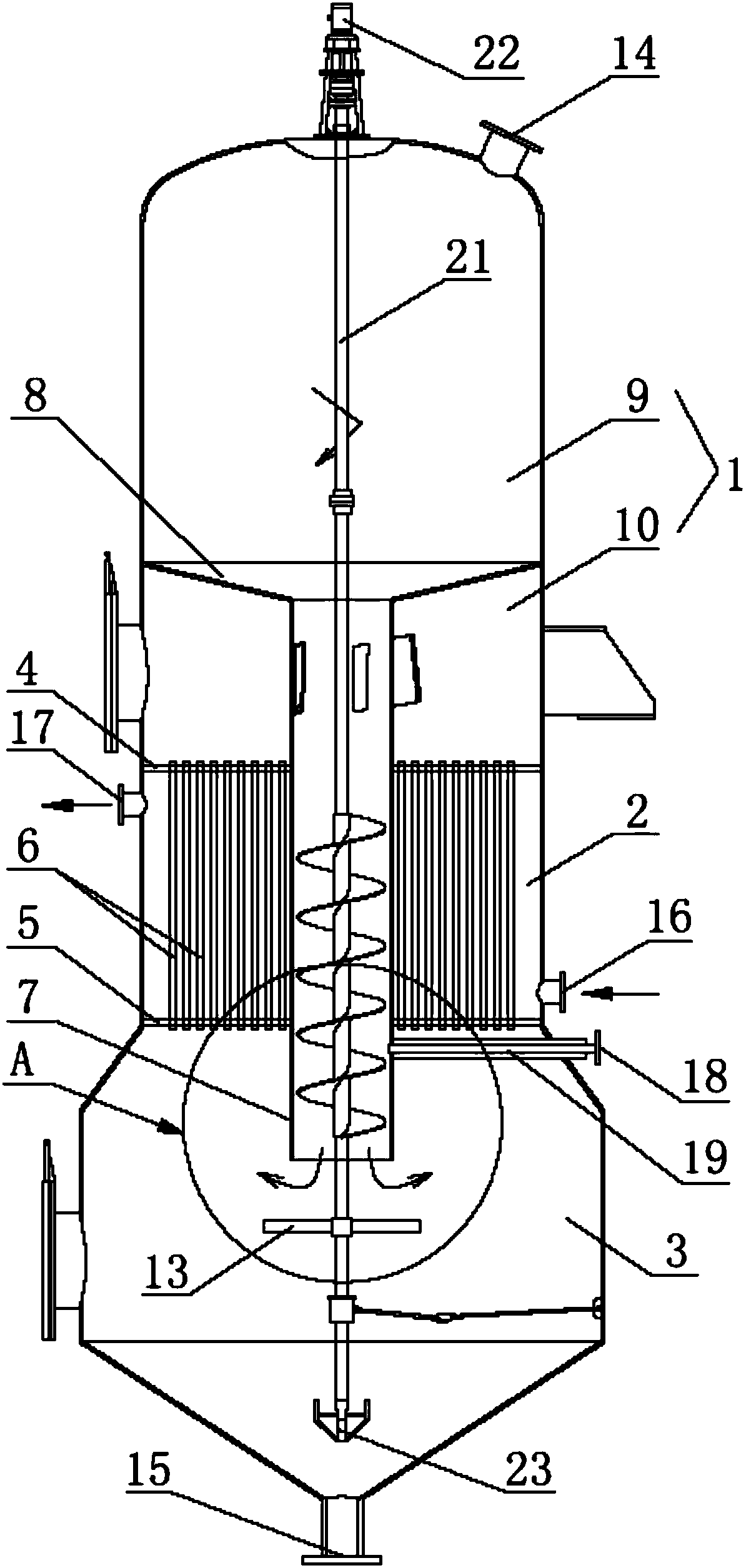 A continuous crystallizer