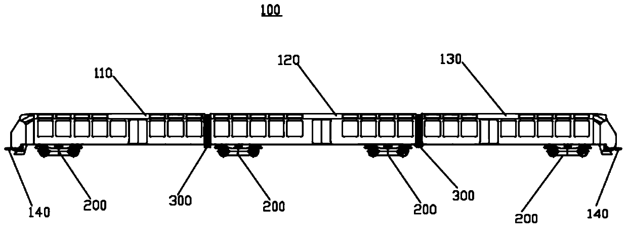 Toothed rail train having power switching function and suspension hinge structure