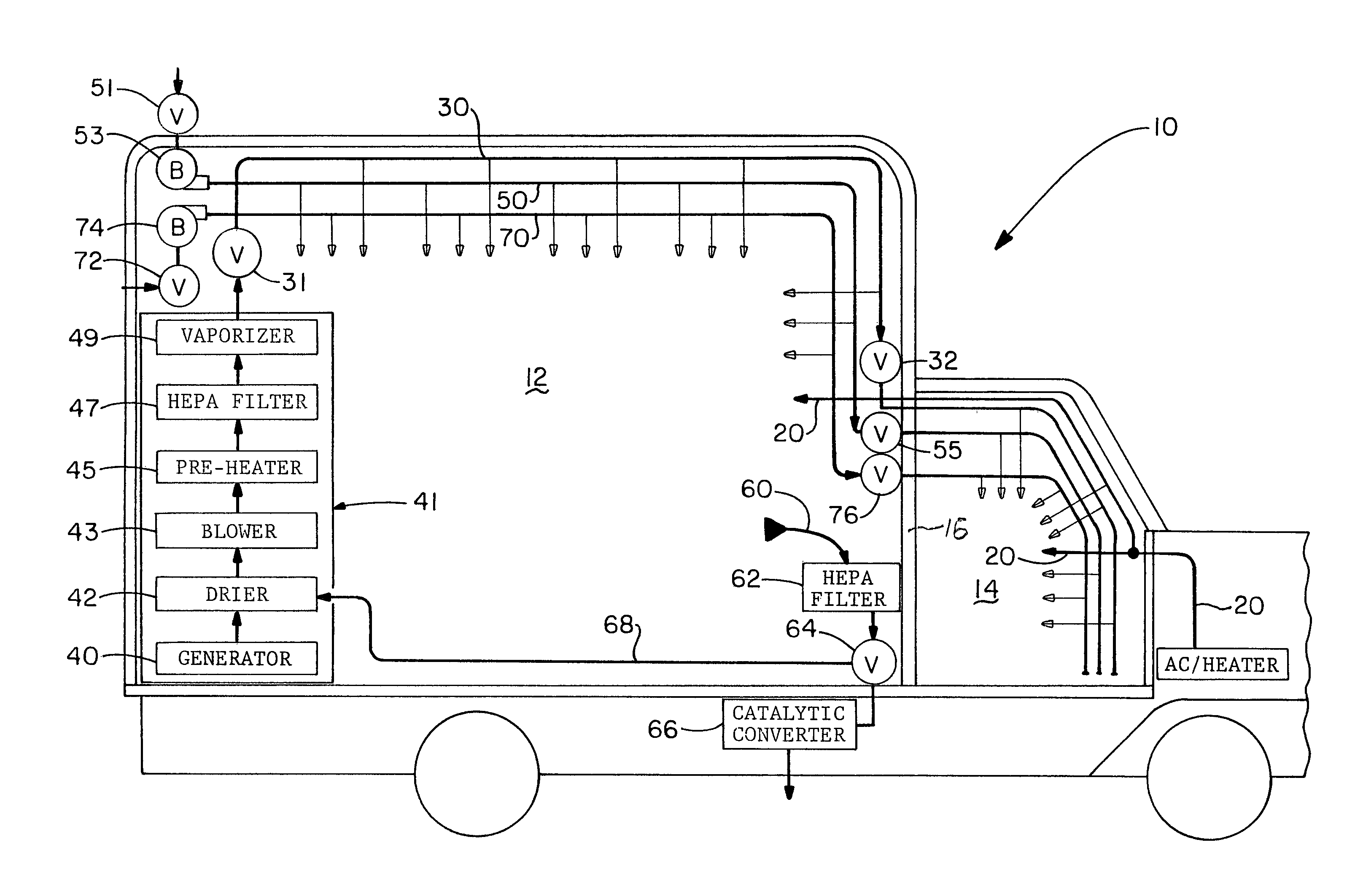 Integrated decontamination/aeration system for vehicles