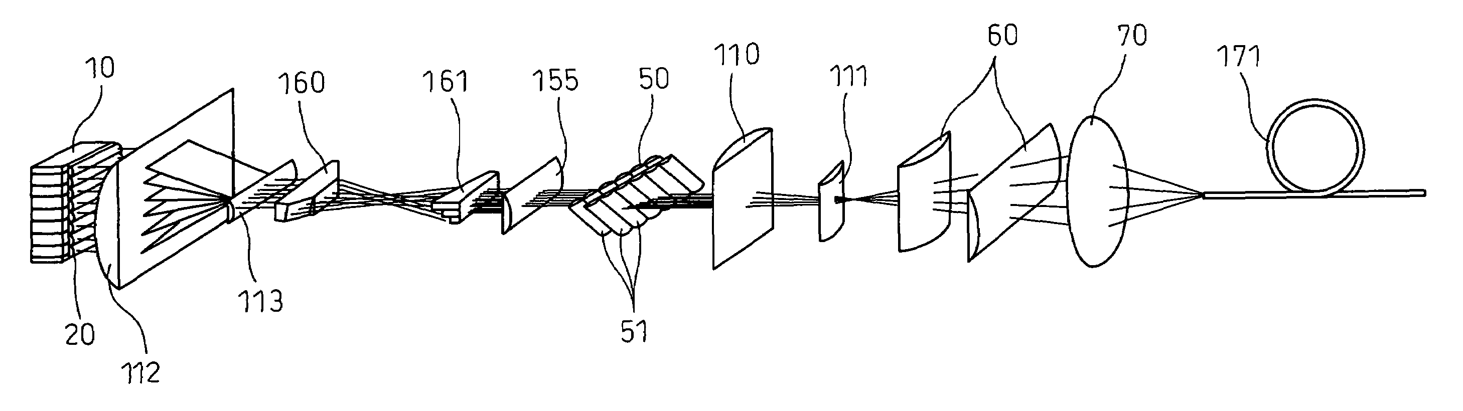 Semiconductor laser apparatus capable of routing laser beams emitted from stacked-array laser diode to optical fiber with little loss