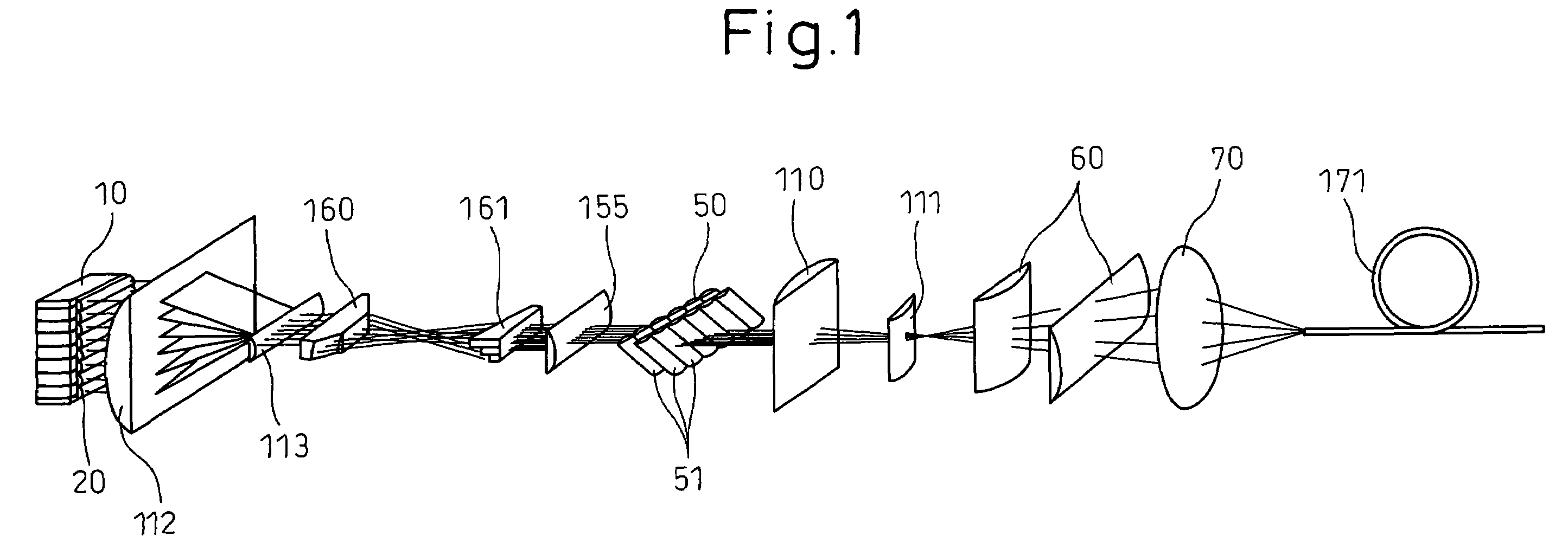Semiconductor laser apparatus capable of routing laser beams emitted from stacked-array laser diode to optical fiber with little loss