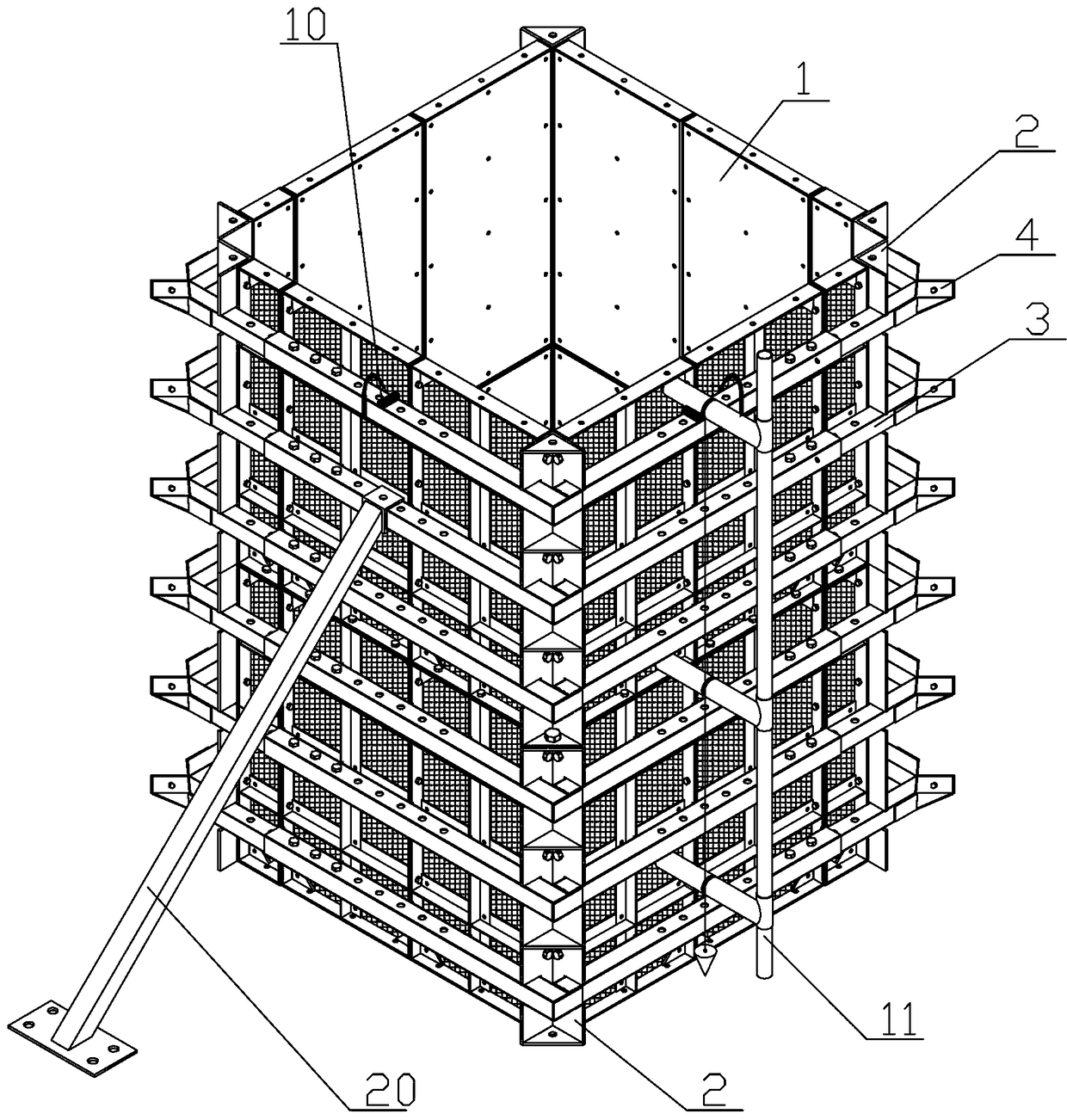 Square stiff column prefabricated section adjustable formwork system and its construction method